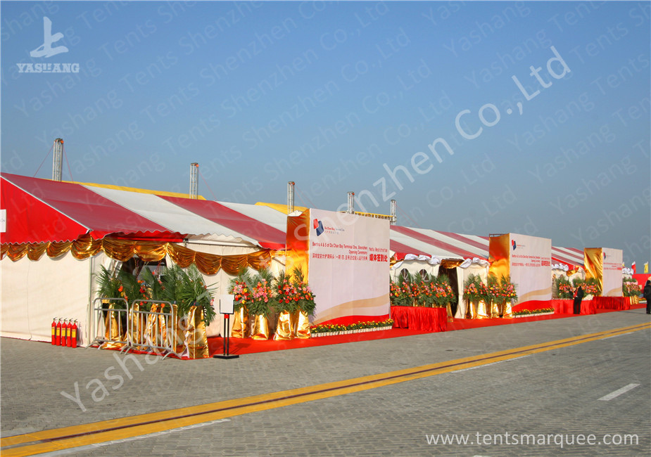 Colorful Red and White Fabric Tent Structures , PVC Party Tent Aluminum Alloy Frame